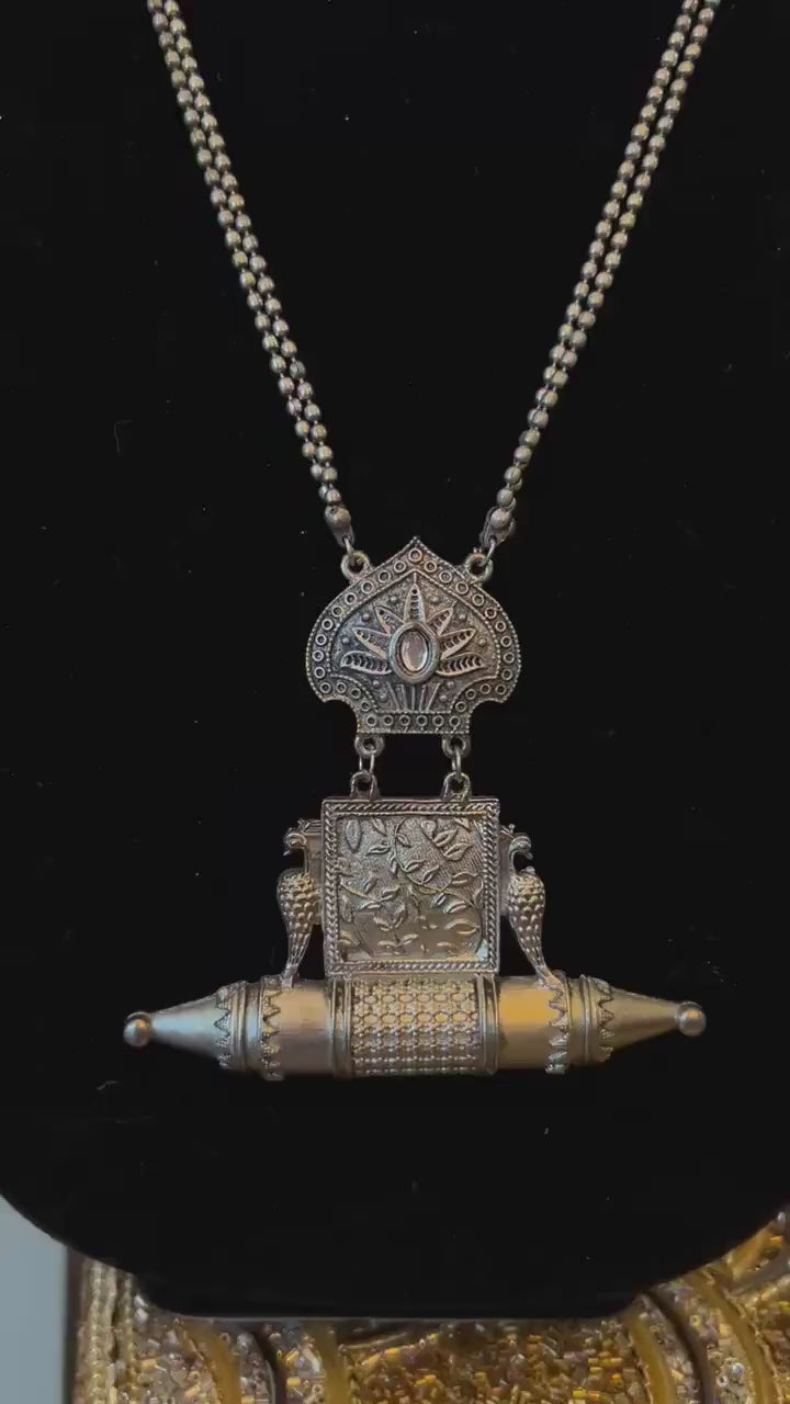 Oxidized necklace set silver long light weight real silver lookalike