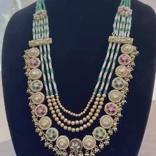 Pushpa 2 Rashmika Mandana inspired style Rajwadi necklace set long with polki and American diamonds, adjustable gold polished