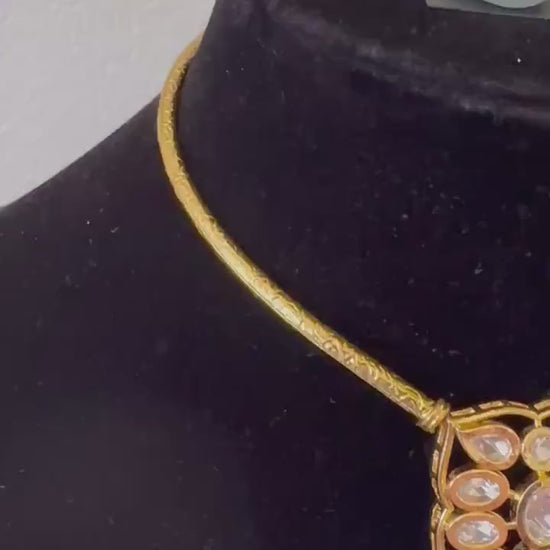 Mossanite, polki, American diamonds small delicate necklace set adjustable gold polished