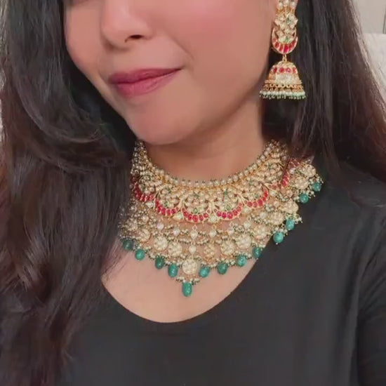 Polki American Diamond Necklace Set: Gold Bollywood Style Jewelry