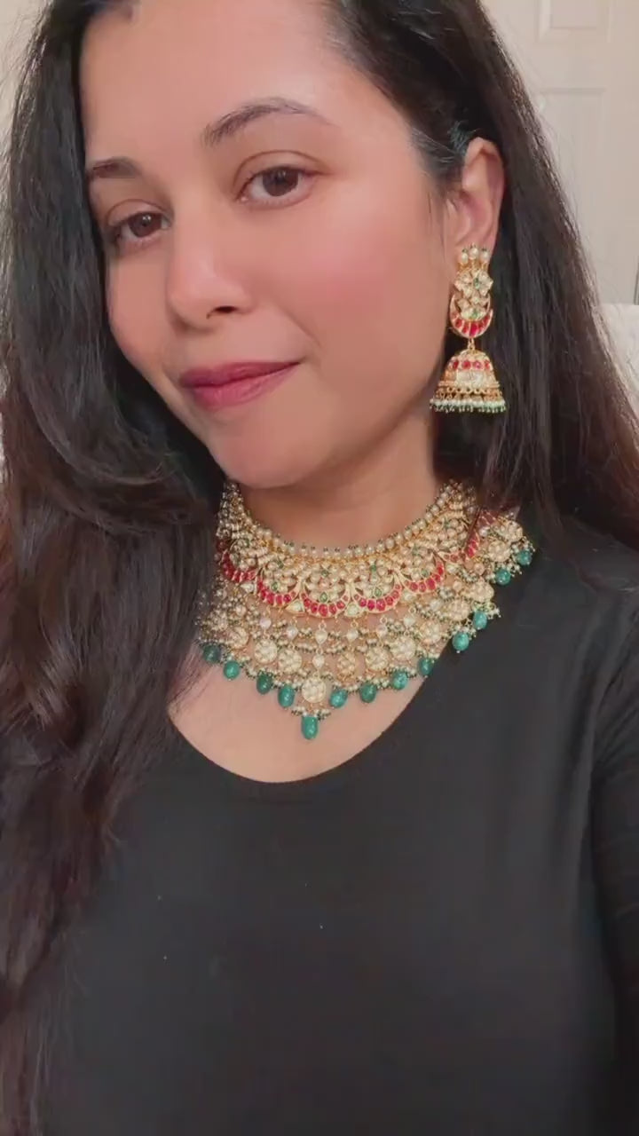 Polki American Diamond Necklace Set: Gold Bollywood Style Jewelry