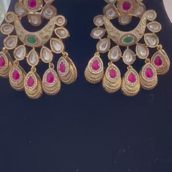 Rajwadi necklace set long, adjustable gold polished