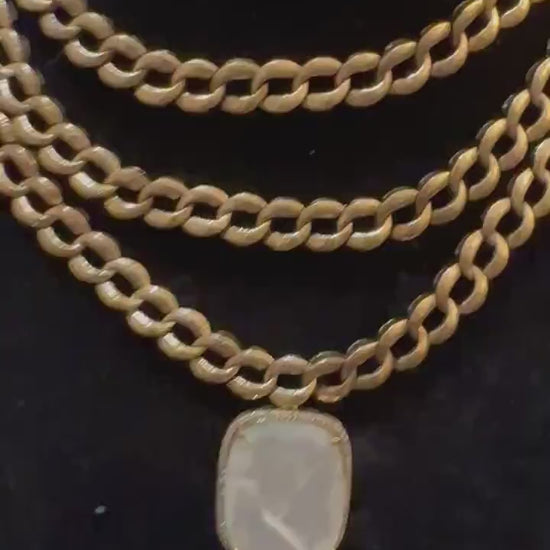 Mother of pearl pendant with American diamonds layered chain necklace set in Victorian polished