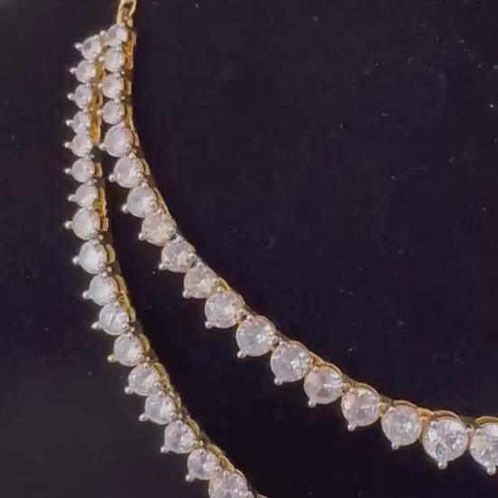American Diamonds zirconia double layered necklace two tone gold polished layered trendy real diamond lookalike