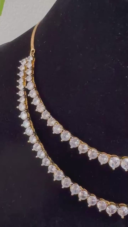 American Diamonds zirconia double layered necklace two tone gold polished layered trendy real diamond lookalike