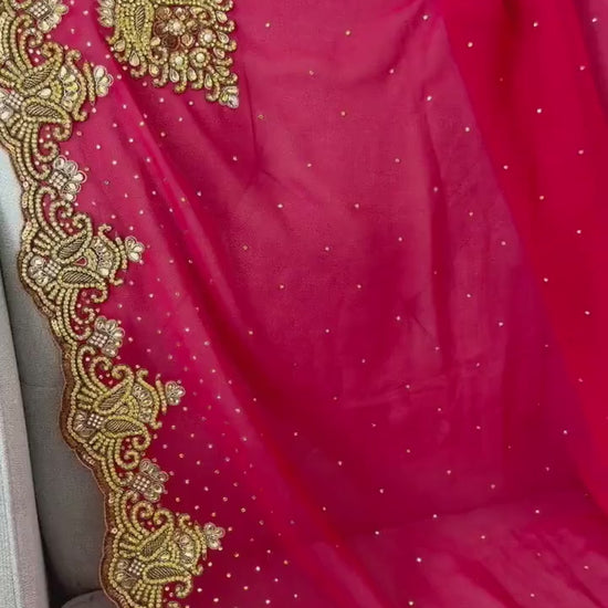 Georgette with heavy work and stonework Saree premium quality fall pico done with blouse piece