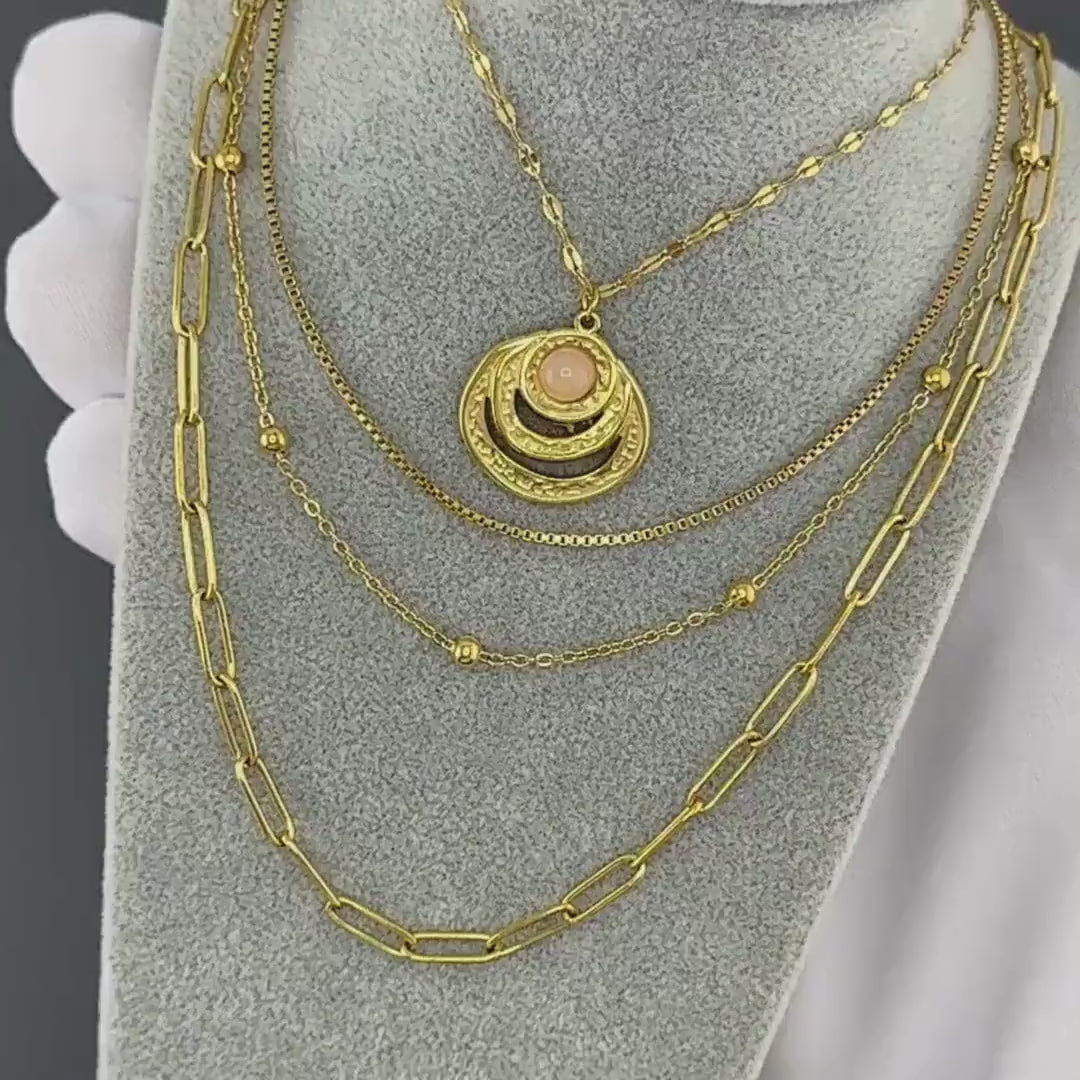 Swirls with stone pendant necklace, waterproof, anti-tarnish, 18k gold plated on stainless steel