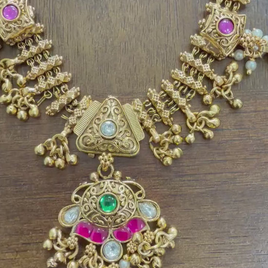 Rajwadi inspired design necklace set gold polished