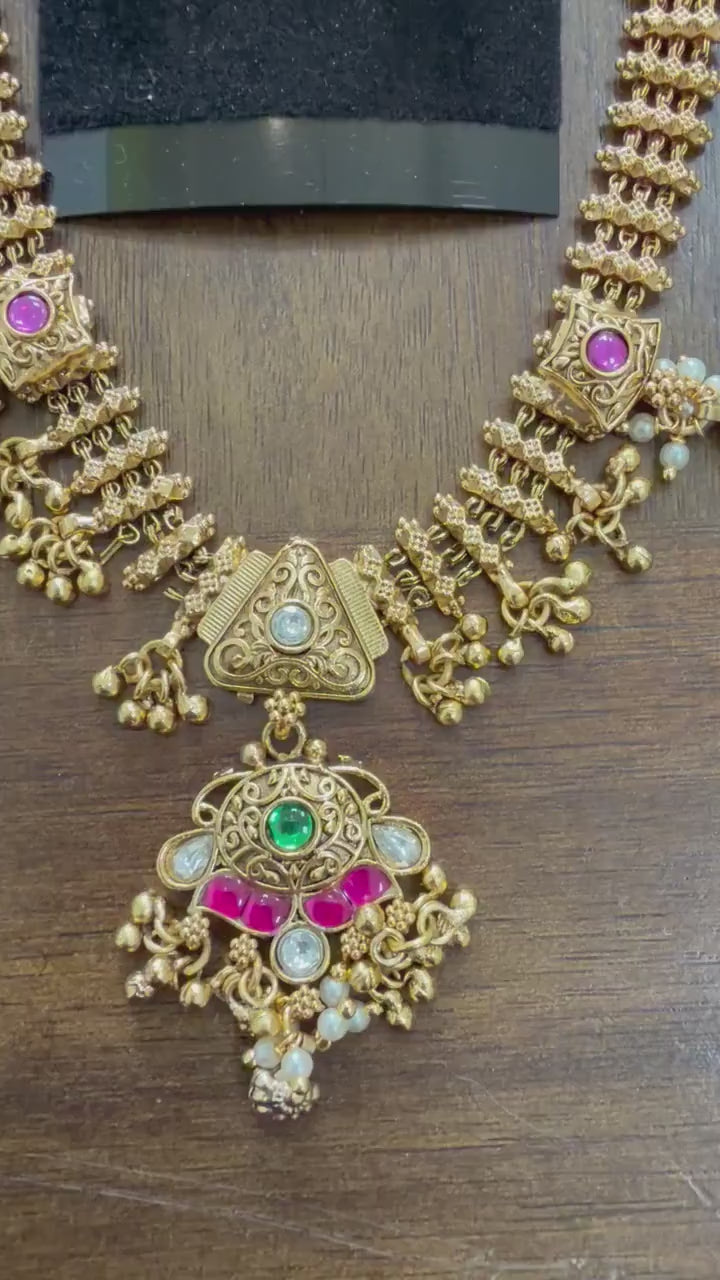 Rajwadi inspired design necklace set gold polished