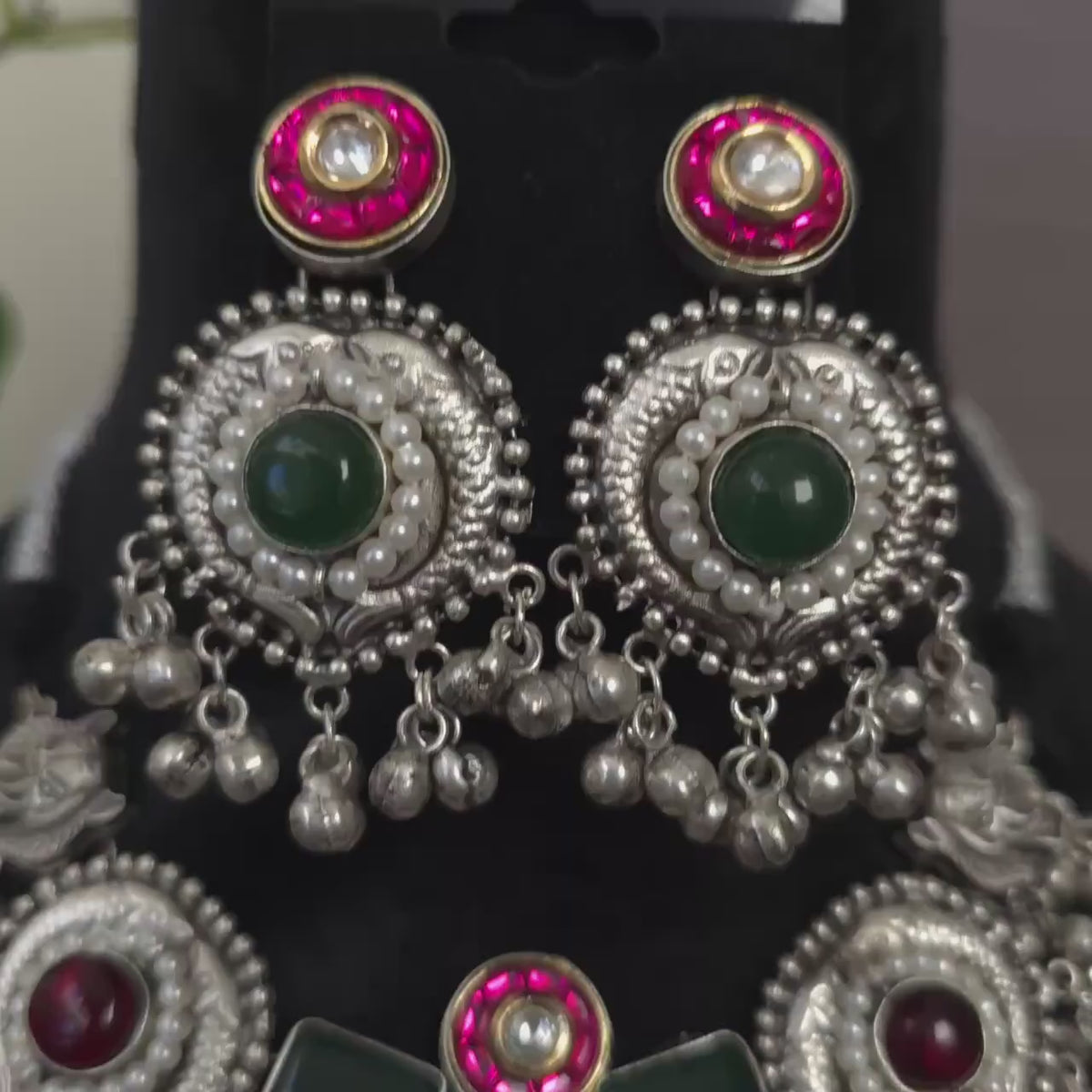 German silver necklace set with doublet stones, polki and pearls sabyasachi inspired