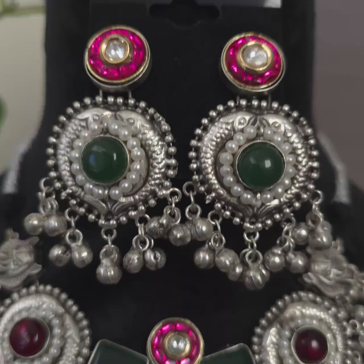 German silver necklace set with doublet stones, polki and pearls sabyasachi inspired