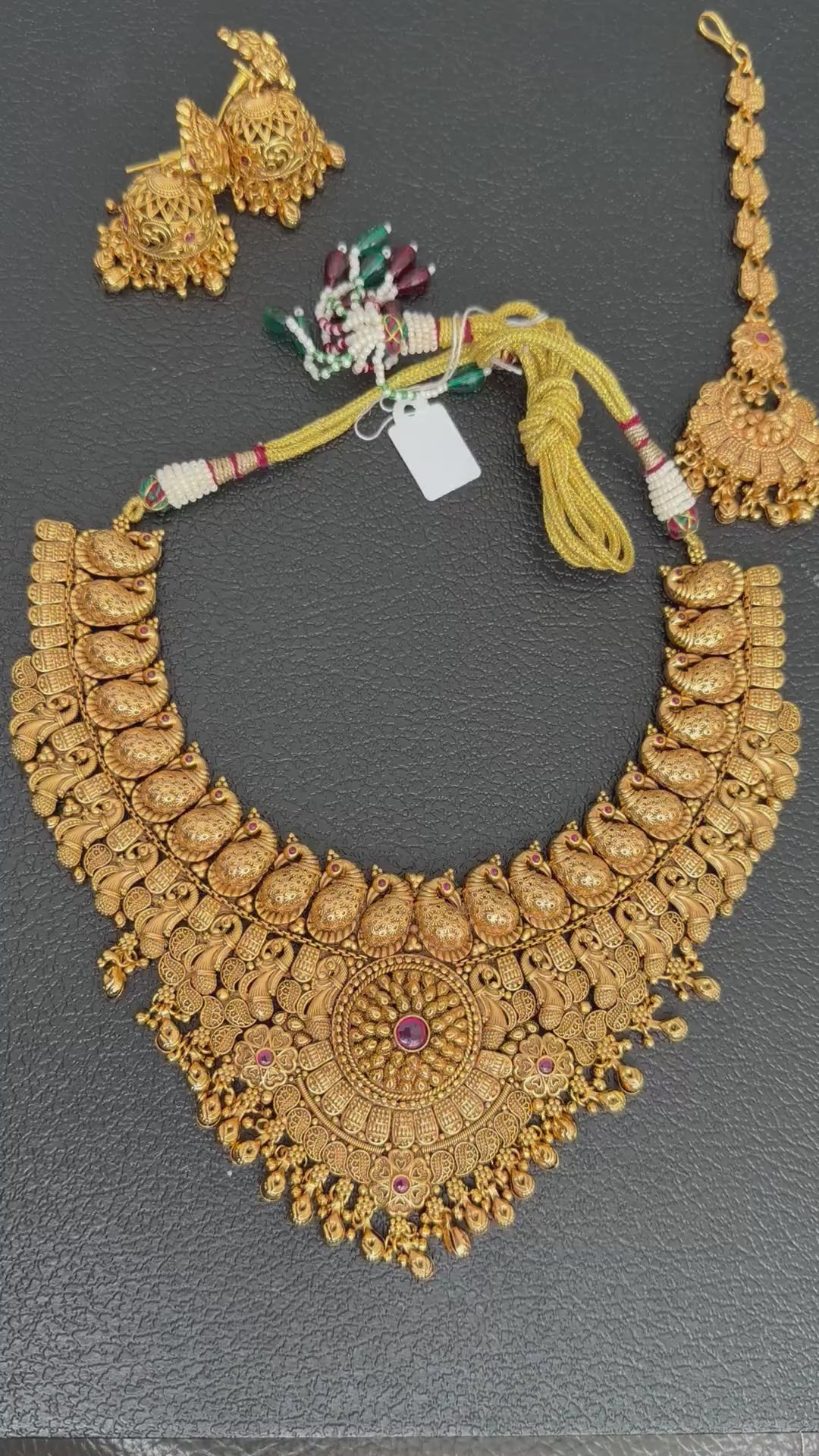 Bridal Handcrafted Antique Gold Polished Necklace Set, Real Gold Copy