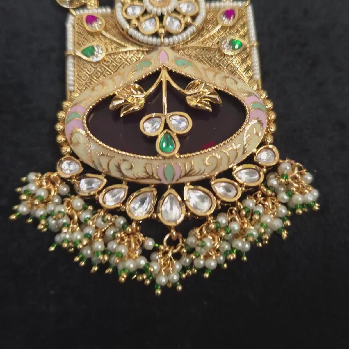 Rajwadi necklace set long, adjustable gold polished